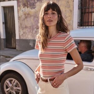 MARINE LAYER “Lexi” Rib Sun-In Crew Tee T-Shirt Multi Stripe XS NWT